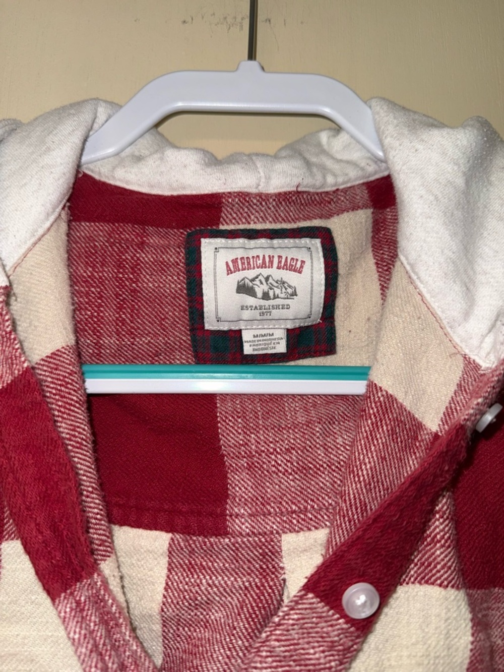 American Eagle Outfitters Red & Cream Plaid Hooded Button-Down - Cropped - Picture 3 of 8